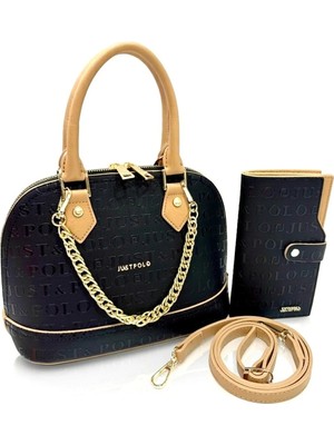 Just Polo Lüks Tasarım Zincir Detaylı Lüks El & Omuz Çantası ve Cüzdanı Kombin Shopper Ebat : 25X22 cm