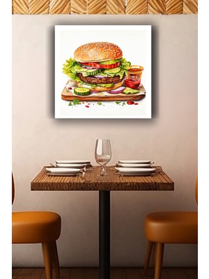 Lucena Hamburger Metal Tablo Fast Food Temalı Modern Dekoratif Mutfak Duvar Tablosu