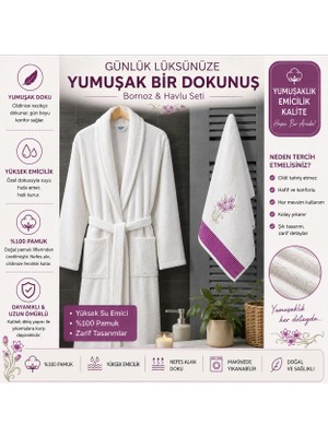 * Şık Çiçek Desenli Kadın Bornoz ve Havlu Seti – Konforlu Yüksek Emicili Banyo Tekstil Ürünü S/m