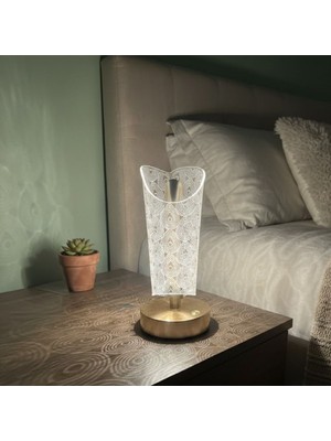 Hereveoyuncak Açık Silindirik Kristal Damla Model LED Masa Lambası – Gold Tabanlı, Dokunmatik, 3 Renk Işıkk Modlu, Şarjlı Modern Dekoratif Gece Lambası