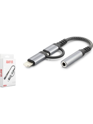Skygo Type-C + Lightning To 3.5 mm Dişi Ses Kablosu - Siyah GJ-026