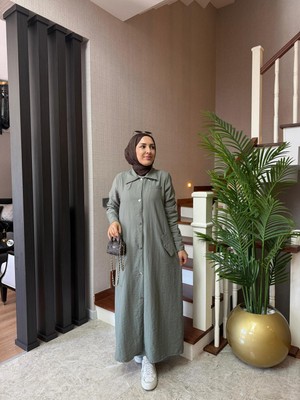 Esra Butik Haki Renk Büyük Beden Uyumlu Yazlık Paraşüt Kumaş Tesettür Kap