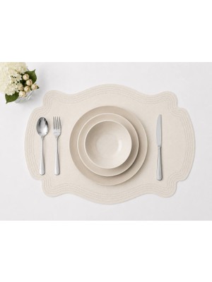 Diva Homelive 6 Kişilik Deri Nakışlı Amerikan Servis 33 x 45 cm & 6 Adet Bardak Altlığı Hediyeli