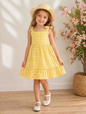 Lovinya Kids Pötikareli  Şapkalı  Sarı Elbise