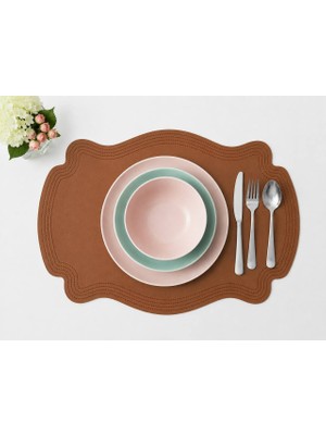 Diva Homelive 6 Kişilik Deri Nakışlı Amerikan Servis 33 x 45 cm & 6 Adet Bardak Altlığı Hediyeli