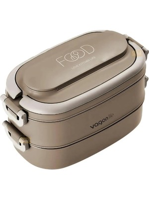 FourForce Bento 1140ML Lunchbox 2 Katlı 4 Bölmeli Mini Kaseli Çelik Sefer Tası Yemek Kutusu (Kahverengi)