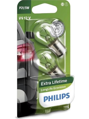 FourForce P21/5W Longlife Ecovision, 12V 1016 Stop Ampul Çift Duy Çapraz Tırnak 2 Adet, 2'li Paket