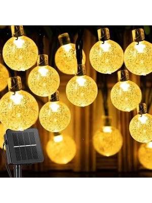 FourForce Home Solar Outdoor 50 LED 8 Mod Dış Mekan/iç Mekan Telli Işıklar Kristal Top Su Geçirmez Dekoratif Bahçe, Parti, Noel, Ağaçlar, Veranda, Yılbaşı, Düğün (Sıcak Sarı)