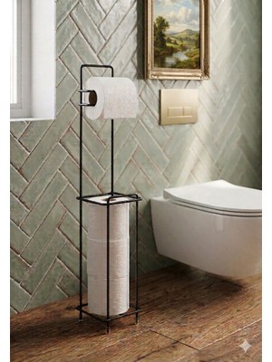 Statika Home Kare Siyah Tuvalet Kağıtlığı Wc Kağıtlık Yedekli Metal Tuvalet Kağıdı Standı Tutacağı Askısı