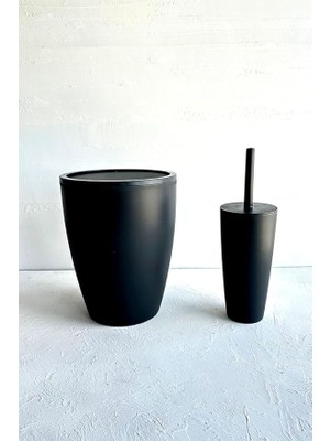FourForce Saf Plastik Banyo Seti 2 Peices'ten (Sepet 7,5 Litre, Tutuculu Tuvalet Fırçası). Banyo ve Mutfak Temizliği Için (Siyah)
