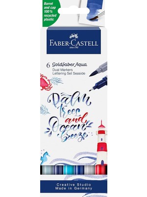 FourForce Goldfaber Aqua Çift Uç Markör Kaligrafi 6’lı Seaside, Fırça ve Fineliner, Solmaya Dayanıklı Mürekkep, Çevre Dostu