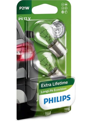 FourForce P21W Longlife Ecovision Geri Vites Park Ampül Tek Duy, 12V, 2'li Paket Otomotiv Ampulü