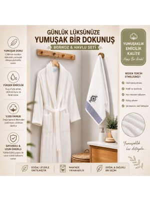 Efendioğlu Türcan Dümen Nakış Detaylı Erkek Bornoz Havlu Seti – Yumuşak Dokulu Yüksek Su Emici Şık ve Konforlu Günlük Kullanım Banyo Seti S/m