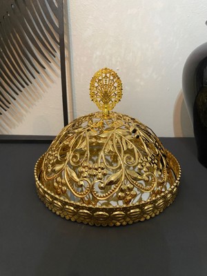 Statika Home Işlemeli Gold Kapaklı Aynalı Şekerlik Lokumluk Çikolatalık Sunumluk 15 cm Gold