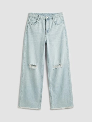 LC Waikiki Mavi Wideleg Yırtık Detaylı Kız Çocuk Jean Pantolon