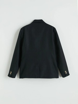 LC Waikiki Siyah Keten Görünümlü Erkek Çocuk Blazer Ceket
