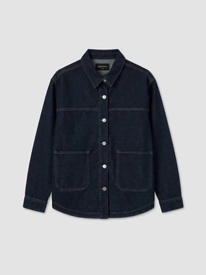 LC Waikiki Indigo Gömlek Yaka Oversize Kadın Jean Ceket