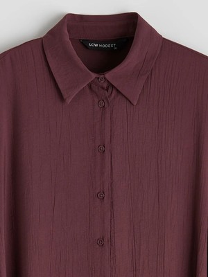 LC Waikiki Bordo Dokulu Kuşaklı Gömlek Elbise