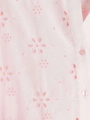 LC Waikiki Pembe Ajurlu Oversize Kadın Gömlek