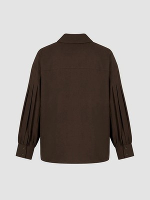 LC Waikiki Kahverengi Loose Fit Pileli Kadın Gömlek