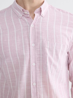 LC Waikiki Pembe Regular Fit Çizgili Erkek Dokulu Gömlek