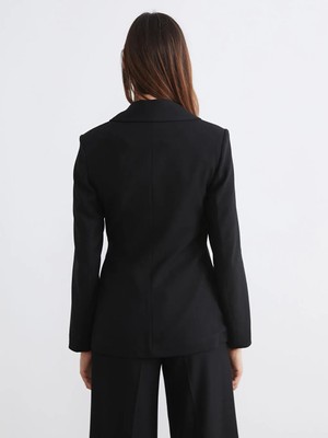 LC Waikiki Siyah Kruvaze Yaka Kadın Blazer Ceket
