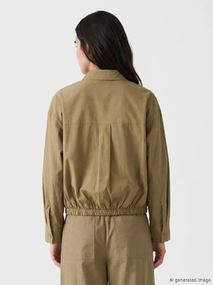 LC Waikiki Yeşil Poplin Oversize Kadın Gömlek