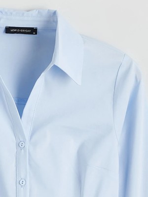 LC Waikiki Mavi Regular Fit Poplin Kadın Gömlek