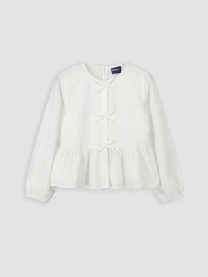 LC Waikiki Beyaz Fiyonk Detaylı Poplin Kız Çocuk Gömlek