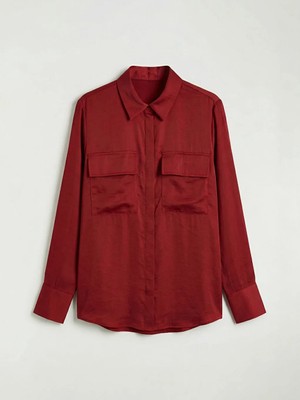 LC Waikiki Bordo Oversize Kadın Gömlek