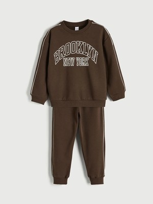 LC Waikiki Kahverengi Erkek Çocuk Brooklyn Baskılı Eşofman Takımı