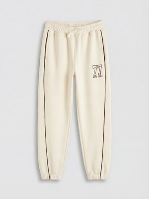 LC Waikiki Ekru New York Baskılı Erkek Çocuk Jogger Eşofman Altı