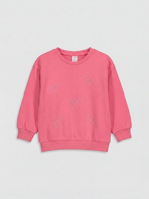 LC Waikiki Pembe Kurdele Baskılı Taşlı Kız Çocuk Sweatshirt