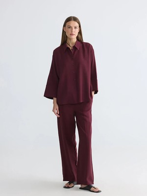 LC Waikiki Bordo Dokulu Oversize Kadın Gömlek