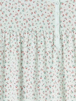LC Waikiki Yeşil Bisiklet Yaka Çiçekli Kadın Gecelik