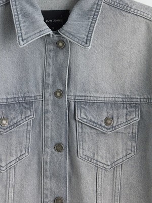 LC Waikiki Gri Gömlek Yaka Oversize Kadın Jean Ceket