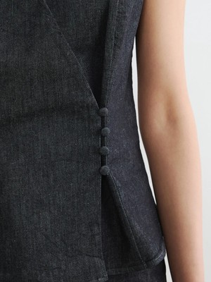 LC Waikiki Indigo Kruvaze Yaka Kadın Jean Yelek