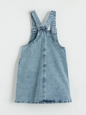 LC Waikiki Indigo Fiyonk ve Taşlı Kız Çocuk Jean Salopet Elbise
