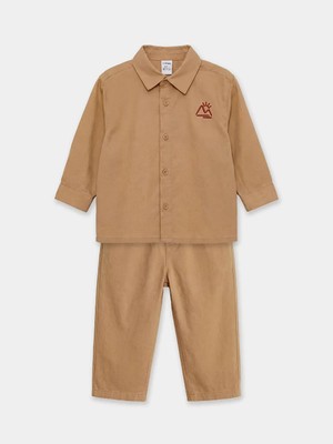 LC Waikiki Bej Nakışlı Erkek Bebek Gabardin Gömlek ve Pantolon