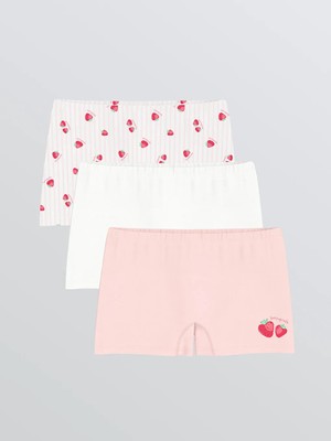 LC Waikiki Pembe Çilek Baskılı Kız Çocuk Boxer 3'lü