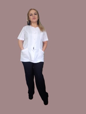Çanakkale Giyim Sanayi Çgs Bayan Beşgen Şeklinde Yakasız Doktor Hemşire Öğretmen Laboratuvar Eczacı Kısa Kollu Beyaz Ceketboy Önlük