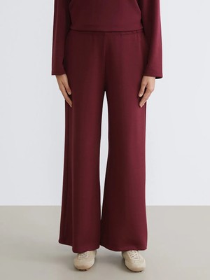 LC Waikiki Bordo Beli Lastikli Geniş Paça Kadın Pantolon