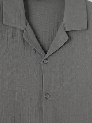 LC Waikiki Gri Loose Fit Resort Yaka Müslin Erkek Gömlek