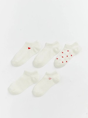 LC Waikiki Ekru Kalp Desenli Kadın Sneaker Çorap 5'li