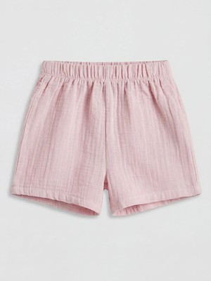 LC Waikiki Pembe Fisto Detaylı Kız Bebek Müslin Bluz ve Şort
