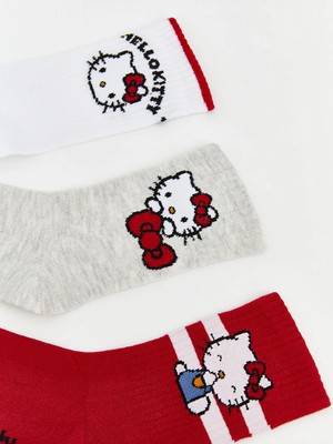 LC Waikiki Beyaz Hello Kitty Desenli Kız Çocuk Soket Çorap 5'li
