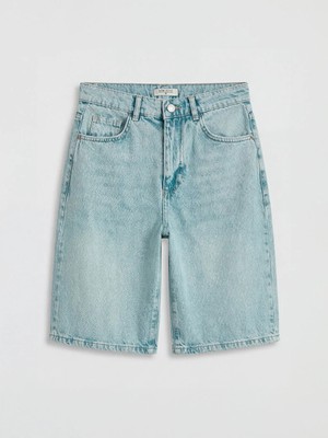 LC Waikiki Indigo Yüksek Bel Bermuda Fit Kadın Jean Şortolon