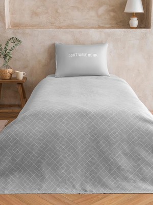 LC Waikiki Gri Slogan Baskılı Tek Kişilik Pike Takımı