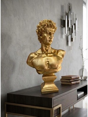 Mirsa Global Modern Dekoratif Biblo – Gold  David/ Davut Heykeli, Salon Konsol & Sehpa Üstü Şık Ev Dekorasyonu, Lüks Ofis Aksesuarı