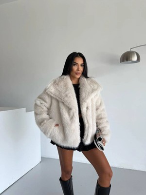 YEK&BİR12 Kadın Oversize Çıtçıtlı Premium Suni Lolita Kürk